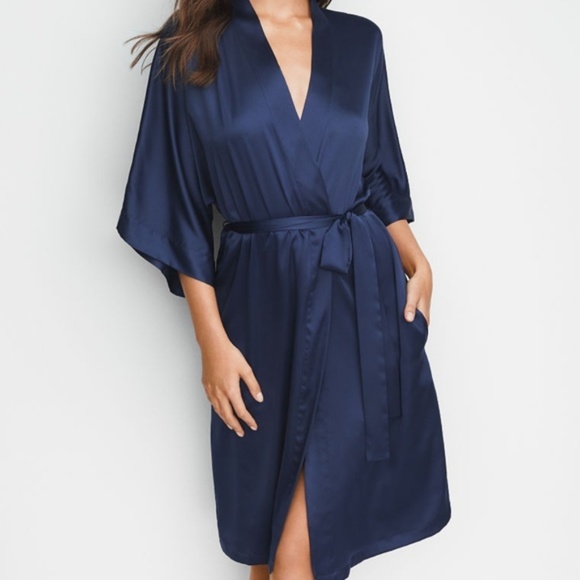 Victoria’s Secret Dark Blue Satin Kimono Robe NWT XS//S M//L New With Tags